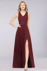 Glamorous Chiffon V-Neck Ruffle Burgundy Bridesmaid Dresses Affordable-Babyonlines