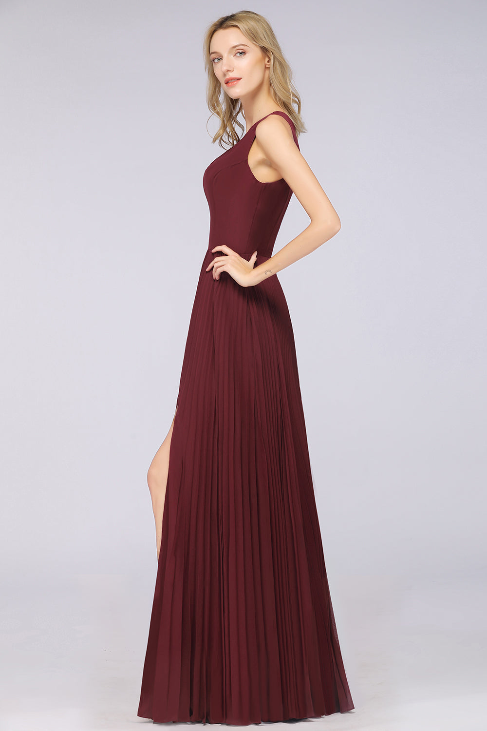 Glamorous Chiffon V-Neck Ruffle Burgundy Bridesmaid Dresses Affordable-Babyonlines