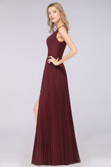 Glamorous Chiffon V-Neck Ruffle Burgundy Bridesmaid Dresses Affordable-Babyonlines