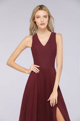 Glamorous Chiffon V-Neck Ruffle Burgundy Bridesmaid Dresses Affordable-Babyonlines