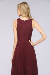 Glamorous Chiffon V-Neck Ruffle Burgundy Bridesmaid Dresses Affordable-Babyonlines