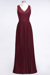 Glamorous Chiffon V-Neck Ruffle Burgundy Bridesmaid Dresses Affordable-Babyonlines