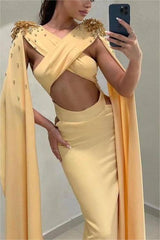 Glamorous Daffodil Long Prom Dress with Beading and Pleated