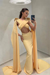 Glamorous Daffodil Long Prom Dress with Beading and Pleated