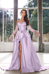 Glamorous Ink Blue Strapless Prom Dress with High Split