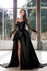Glamorous Ink Blue Strapless Prom Dress with High Split