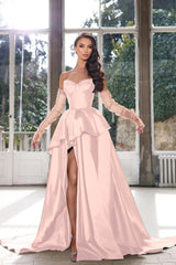 Glamorous Ink Blue Strapless Prom Dress with High Split