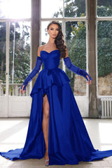 Glamorous Ink Blue Strapless Prom Dress with High Split
