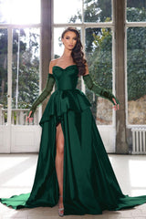 Glamorous Ink Blue Strapless Prom Dress with High Split