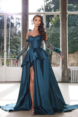 Glamorous Ink Blue Strapless Prom Dress with High Split