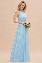 Glamorous Halter Backless Long Affordable Bridesmaid Dresses with Ruffle-Babyonlines