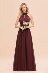 Glamorous High-Neck Halter Bridesmaid Affordable Dresses with Ruffle-Babyonlines