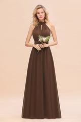 Glamorous High-Neck Halter Bridesmaid Affordable Dresses with Ruffle-Babyonlines