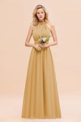 Glamorous High-Neck Halter Bridesmaid Affordable Dresses with Ruffle-Babyonlines