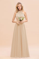 Glamorous High-Neck Halter Bridesmaid Affordable Dresses with Ruffle-Babyonlines