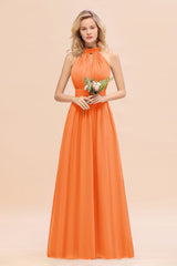 Glamorous High-Neck Halter Bridesmaid Affordable Dresses with Ruffle-Babyonlines