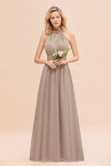 Glamorous High-Neck Halter Bridesmaid Affordable Dresses with Ruffle-Babyonlines