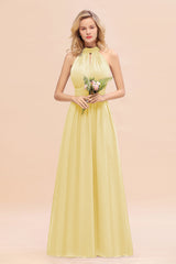 Glamorous High-Neck Halter Bridesmaid Affordable Dresses with Ruffle-Babyonlines