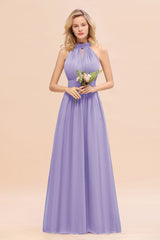 Glamorous High-Neck Halter Bridesmaid Affordable Dresses with Ruffle-Babyonlines