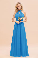 Glamorous High-Neck Halter Bridesmaid Affordable Dresses with Ruffle-Babyonlines