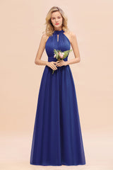 Glamorous High-Neck Halter Bridesmaid Affordable Dresses with Ruffle-Babyonlines