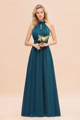 Glamorous High-Neck Halter Bridesmaid Affordable Dresses with Ruffle-Babyonlines