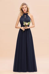 Glamorous High-Neck Halter Bridesmaid Affordable Dresses with Ruffle-Babyonlines