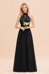 Glamorous High-Neck Halter Bridesmaid Affordable Dresses with Ruffle-Babyonlines