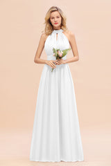 Glamorous High-Neck Halter Bridesmaid Affordable Dresses with Ruffle-Babyonlines