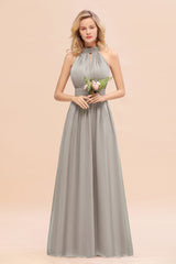 Glamorous High-Neck Halter Bridesmaid Affordable Dresses with Ruffle-Babyonlines