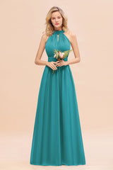 Glamorous High-Neck Halter Bridesmaid Affordable Dresses with Ruffle-Babyonlines