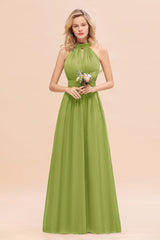 Glamorous High-Neck Halter Bridesmaid Affordable Dresses with Ruffle-Babyonlines