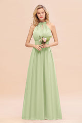 Glamorous High-Neck Halter Bridesmaid Affordable Dresses with Ruffle-Babyonlines