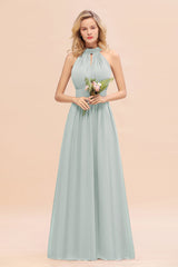 Glamorous High-Neck Halter Bridesmaid Affordable Dresses with Ruffle-Babyonlines
