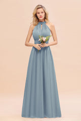 Glamorous High-Neck Halter Bridesmaid Affordable Dresses with Ruffle-Babyonlines