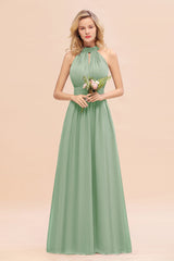Glamorous High-Neck Halter Bridesmaid Affordable Dresses with Ruffle-Babyonlines