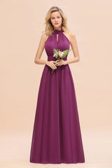 Glamorous High-Neck Halter Bridesmaid Affordable Dresses with Ruffle-Babyonlines