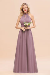 Glamorous High-Neck Halter Bridesmaid Affordable Dresses with Ruffle-Babyonlines