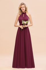 Glamorous High-Neck Halter Bridesmaid Affordable Dresses with Ruffle-Babyonlines