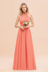 Glamorous High-Neck Halter Bridesmaid Affordable Dresses with Ruffle-Babyonlines
