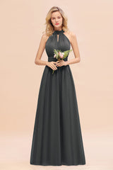Glamorous High-Neck Halter Bridesmaid Affordable Dresses with Ruffle-Babyonlines