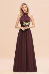Glamorous High-Neck Halter Bridesmaid Affordable Dresses with Ruffle-Babyonlines