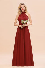 Glamorous High-Neck Halter Bridesmaid Affordable Dresses with Ruffle-Babyonlines