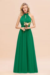 Glamorous High-Neck Halter Bridesmaid Affordable Dresses with Ruffle-Babyonlines