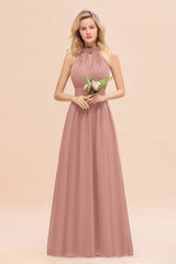 Glamorous High-Neck Halter Bridesmaid Affordable Dresses with Ruffle-Babyonlines