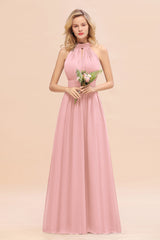 Glamorous High-Neck Halter Bridesmaid Affordable Dresses with Ruffle-Babyonlines