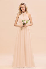 Glamorous High-Neck Halter Bridesmaid Affordable Dresses with Ruffle-Babyonlines