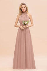 Glamorous High-Neck Halter Bridesmaid Affordable Dresses with Ruffle-Babyonlines