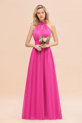 Glamorous High-Neck Halter Bridesmaid Affordable Dresses with Ruffle-Babyonlines