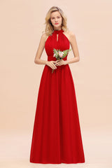 Glamorous High-Neck Halter Bridesmaid Affordable Dresses with Ruffle-Babyonlines